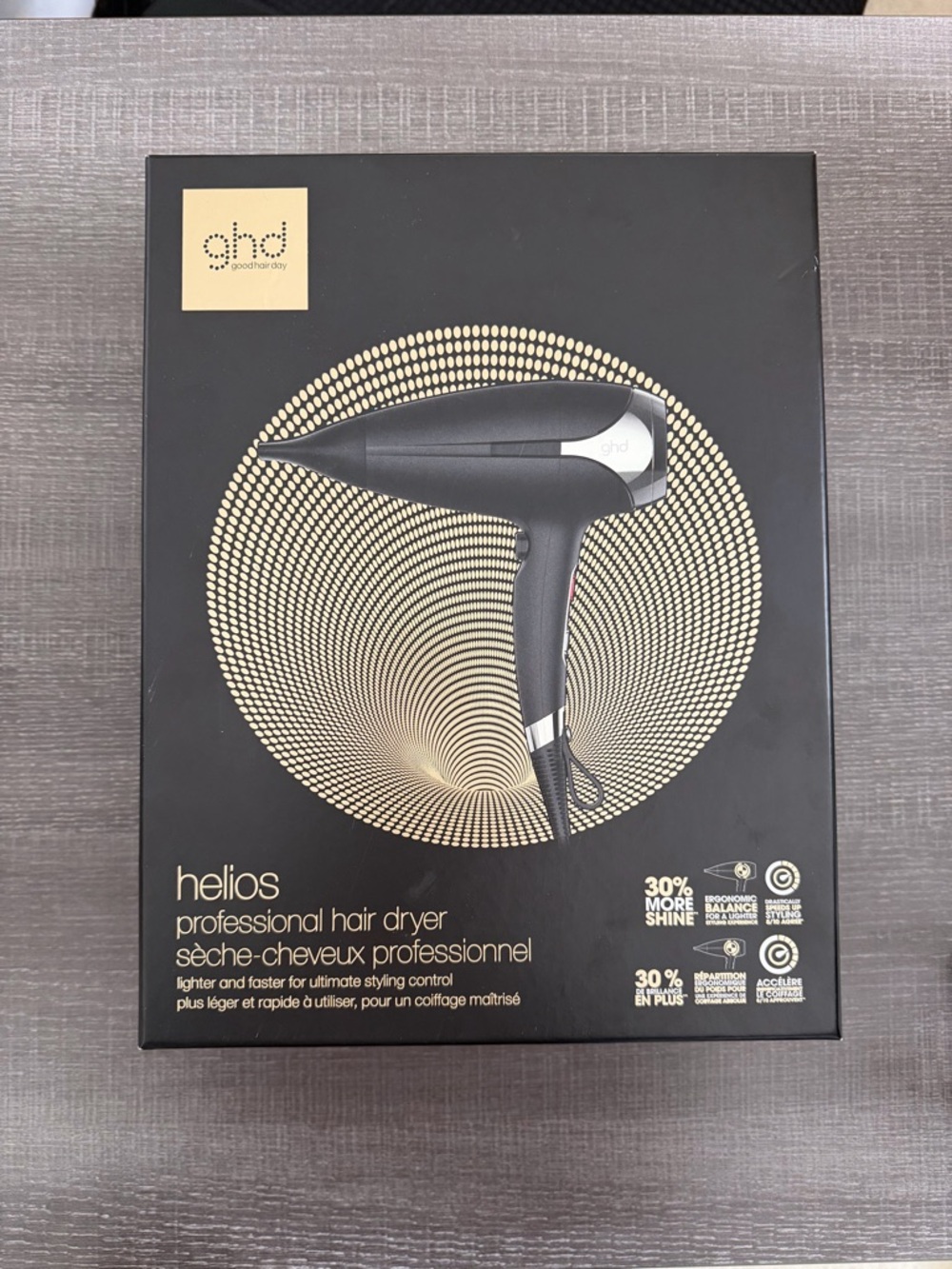 ghd Helios Professional Hair Dryer Black Styling Tool with Gold Trim
